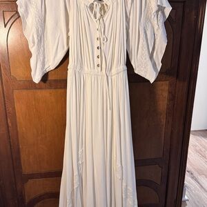 Style Rack Cream Bohemian Maxi Dress with Lace Details